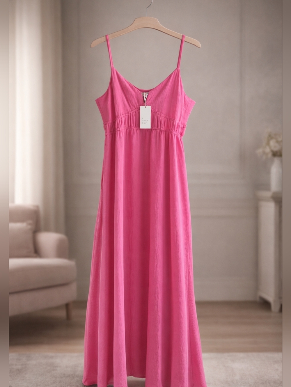 Final Price✨A New Day Pink Maxi Sundress NWT Sz L Adjustable Straps Ruched Waist